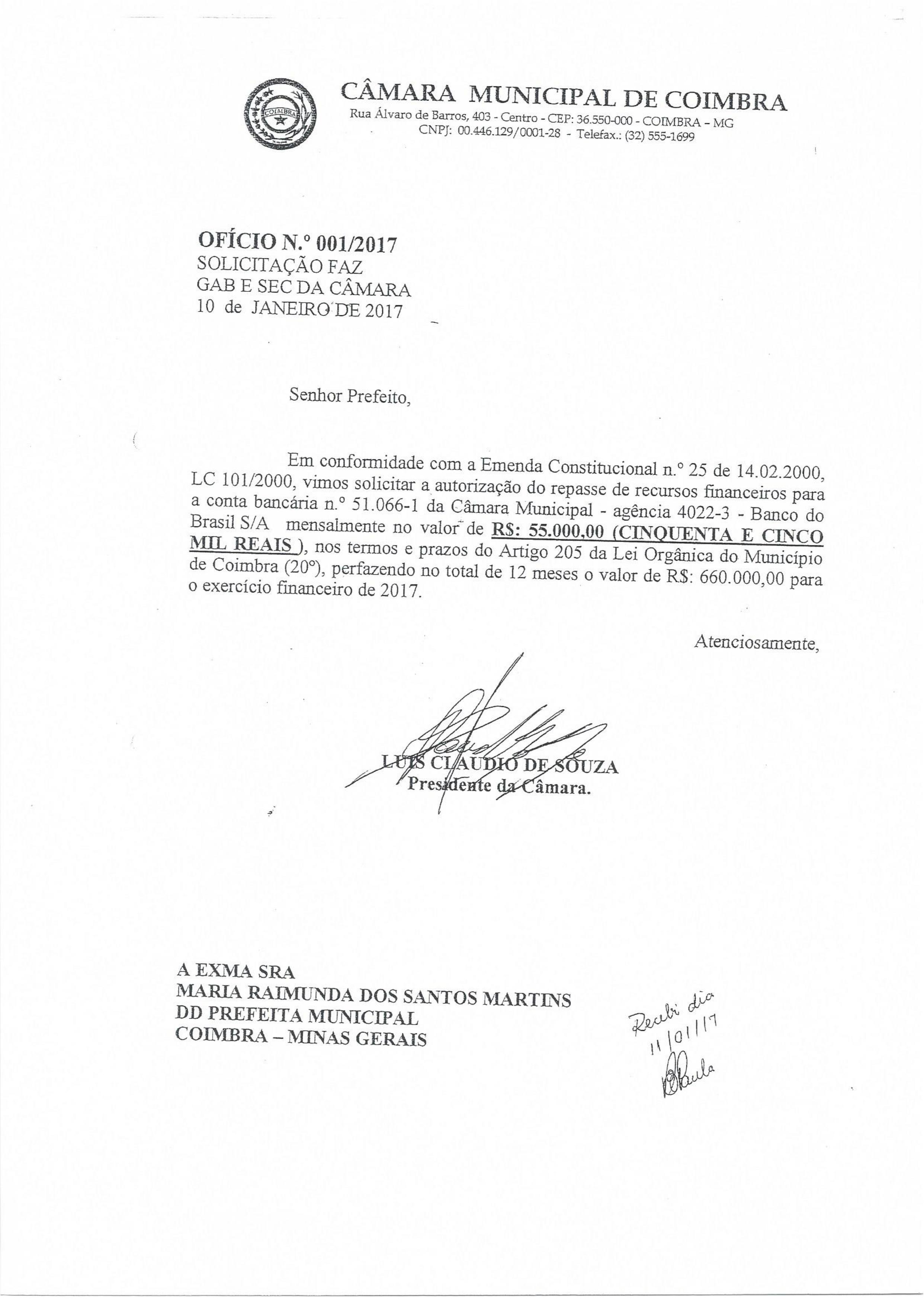 Câmara de vereadores de Coimbra tem aumento de verbas de R$ 55.000,00/mês para R$ 80.000,00/mês