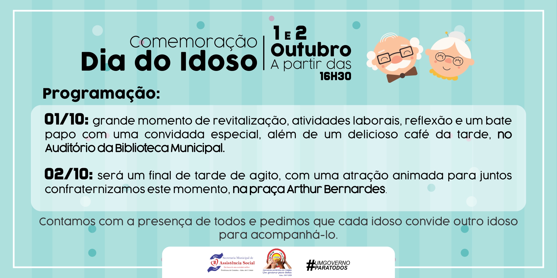 Comemoração do Dia do Idoso acontecerá nos dias 1 e 2 de outubro