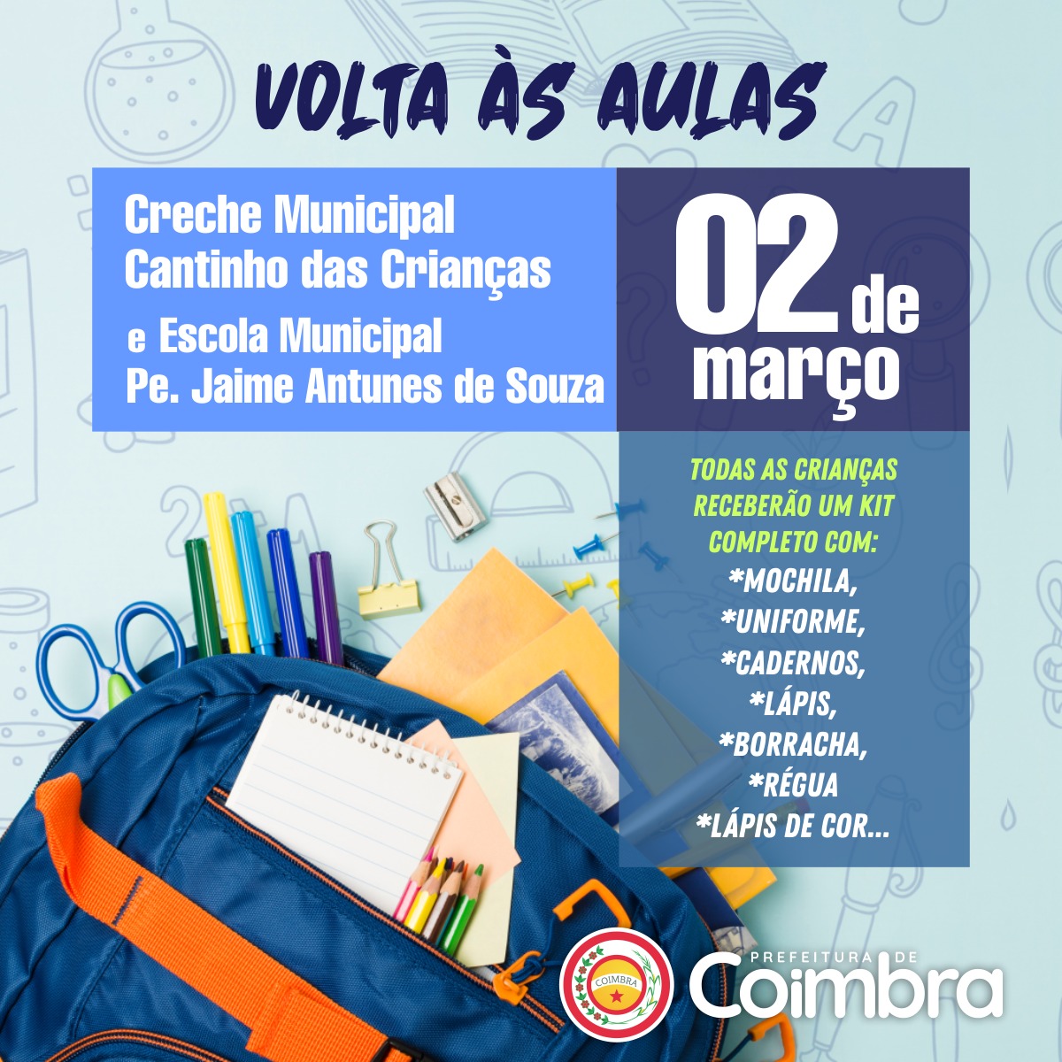 Ano letivo da rede municipal começa na próxima segunda-feira, dia 02 de março